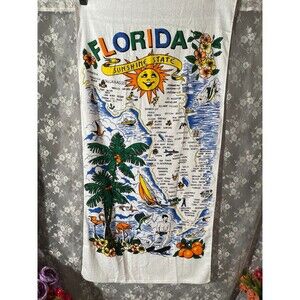 Vintage 80s Florida Souvenir Beach Towel Retro 1980s Cotton Cities & Places Fun